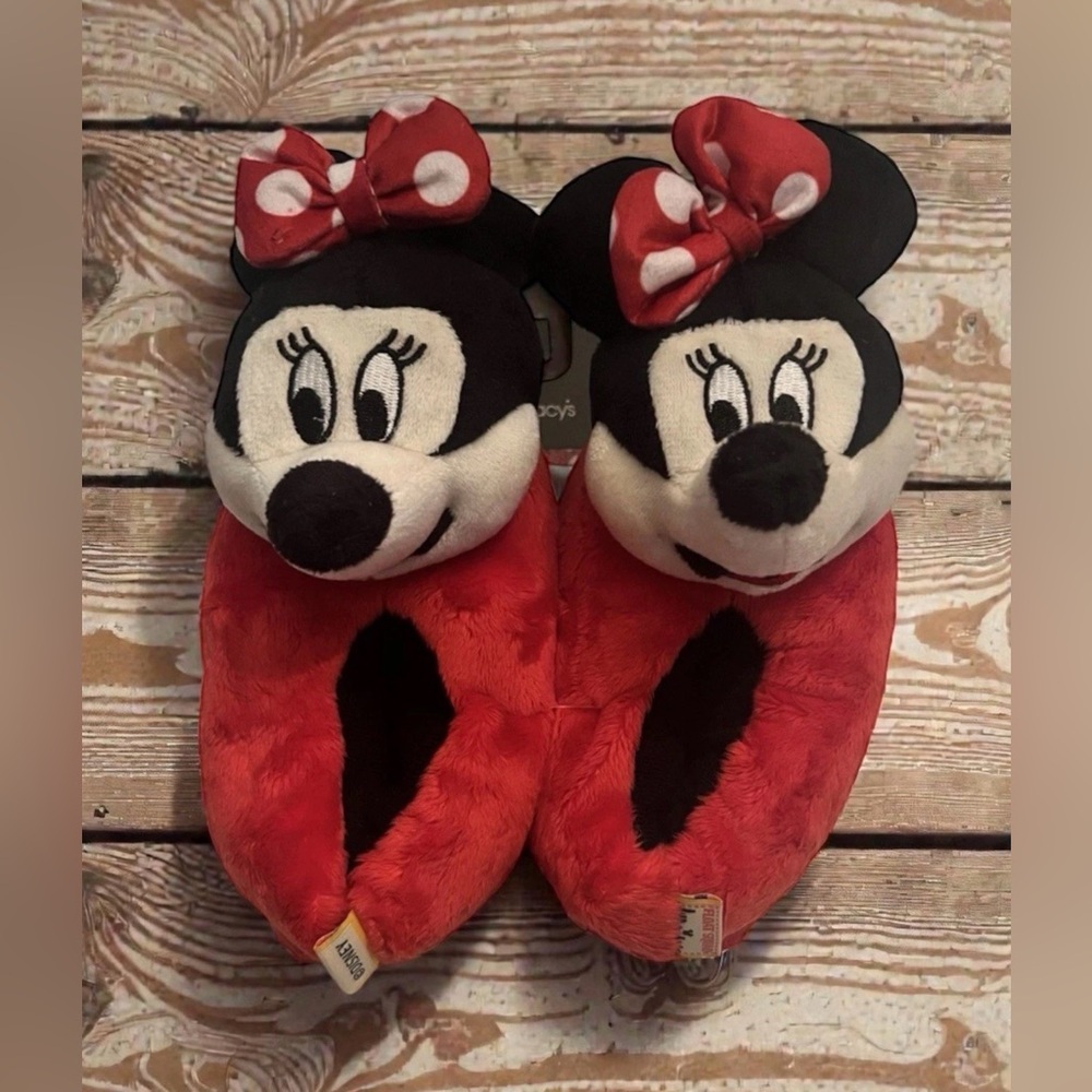 DISNEY MINNIE MOUSE 3D GIRLS PLUSH RED BOW SIZE 8-12 SMALL/MEDIUM NEW TAGS PKG